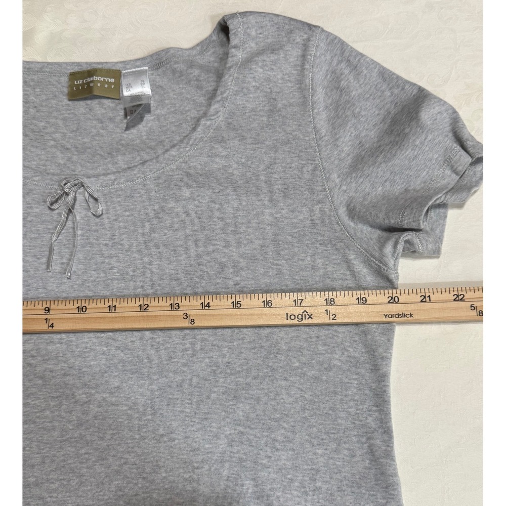 Liz Claiborne Lizwear T-Shirt Womens XL Grey Bow Scoop Neck Loungewear - Picture 5 of 7